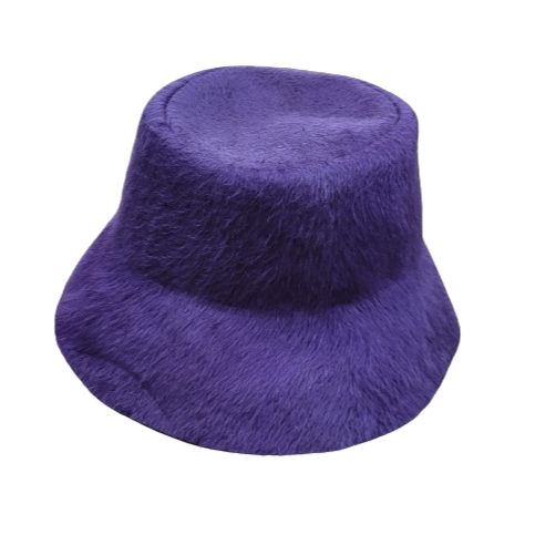 a dark purple felt bucket hat by axel mano