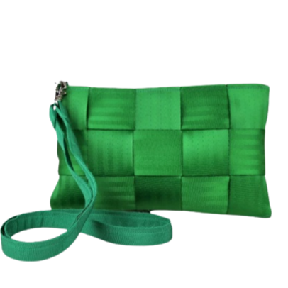 Green 3 x 5 clutch bag with wrist strap