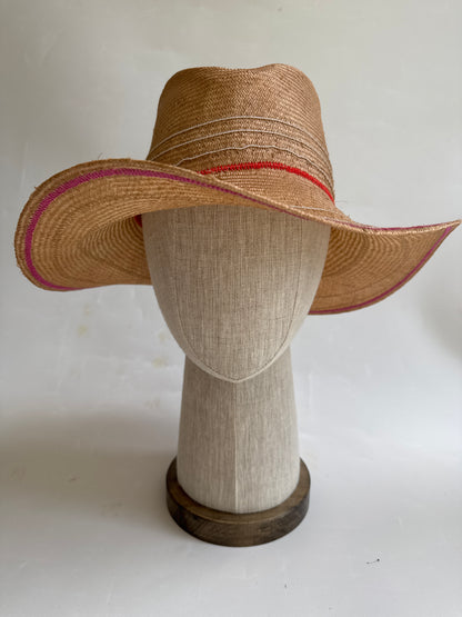 Corfu travel hat -  wheat + pink